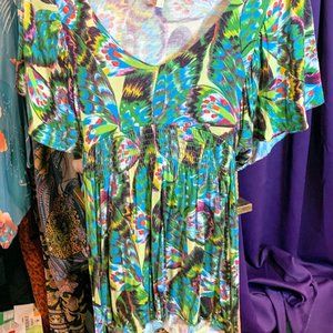 Anthropologie Peacock Print Short-sleeved Shirt (S)